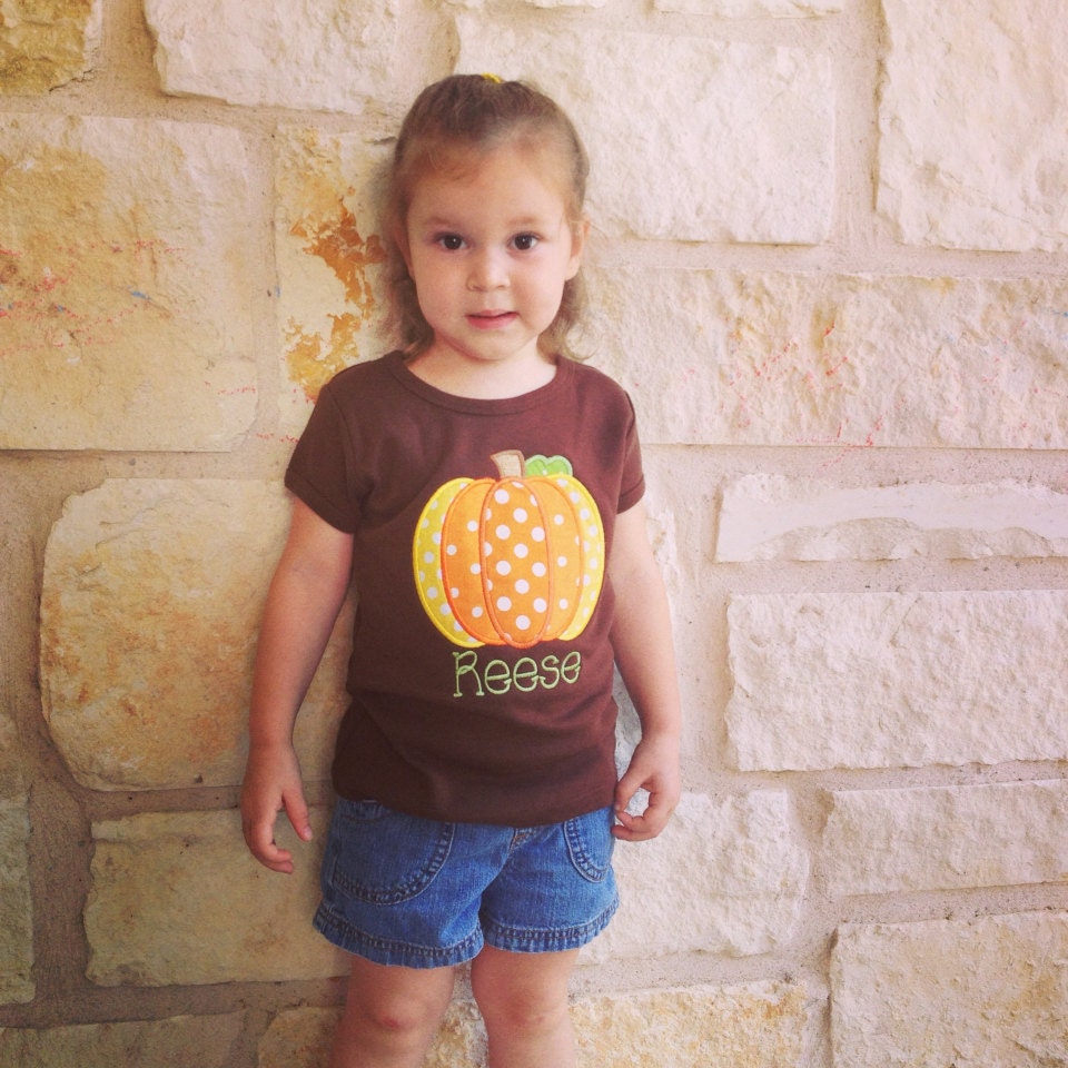 Pieced Pumpkin Personalized Halloween Appliqued Tee, Girls Fall Pumpkin Tshirt, Fall Pumpkin Tee
