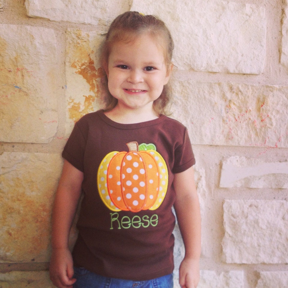 Pieced Pumpkin Personalized Halloween Appliqued Tee, Girls Fall Pumpkin Tshirt, Fall Pumpkin Tee