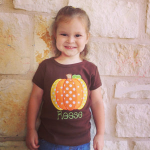 Pieced Pumpkin Personalized Halloween Appliqued Tee, Girls Fall Pumpkin Tshirt, Fall Pumpkin Tee