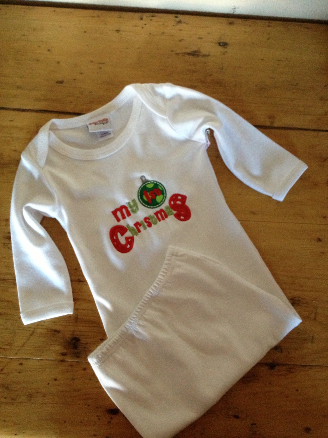 My First Christmas Appliqued baby gown, Christmas Baby Gown, Christmas Baby Layette