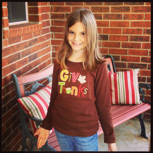 Thanksgiving Give Thanks Appliqued Long Sleeve Tee