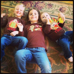Thanksgiving Give Thanks Appliqued Long Sleeve Tee