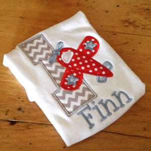 Airplane Birthday Appliqued Tee Your choice of number or letter