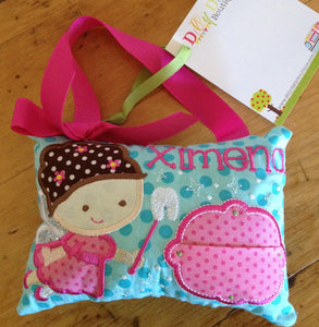 Girl's Tooth Fairy Pillow in Hot Pink and Aqua, door or bedpost hanger, ToothFairy Pillow, Tooth Pillow