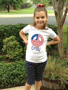 Flag Peace Sign 4th of July Appliqued Tee or Tank, USA tshirt, 4th of July tshirt, 4th of July tank top, USA Flag Shirt