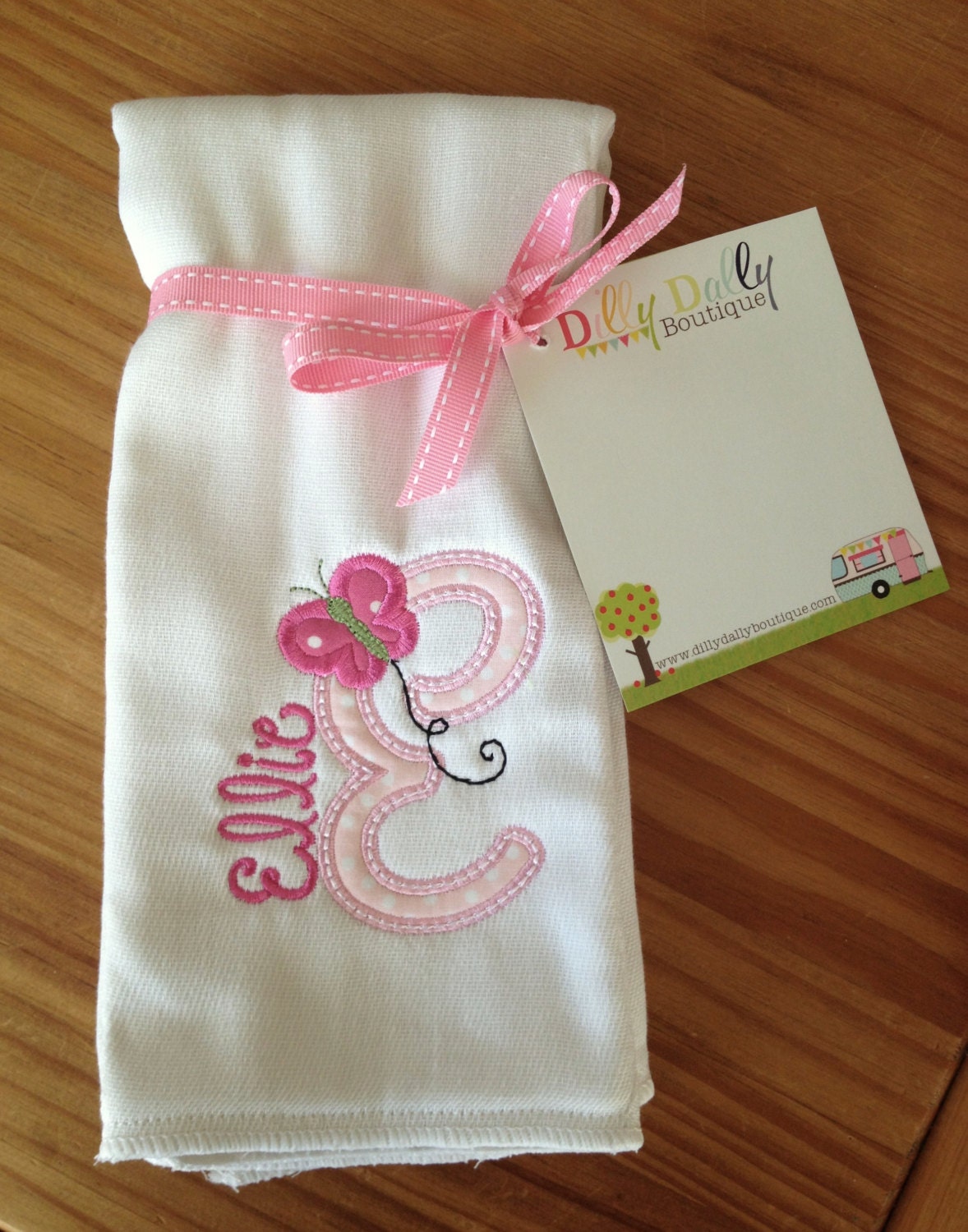 Baby Gift Set Butterfly Initial Appliqued Bodysuit and Burp Cloth