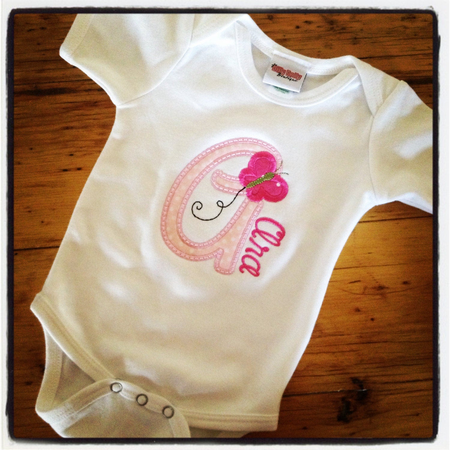 Baby Gift Set Butterfly Initial Appliqued Bodysuit and Burp Cloth