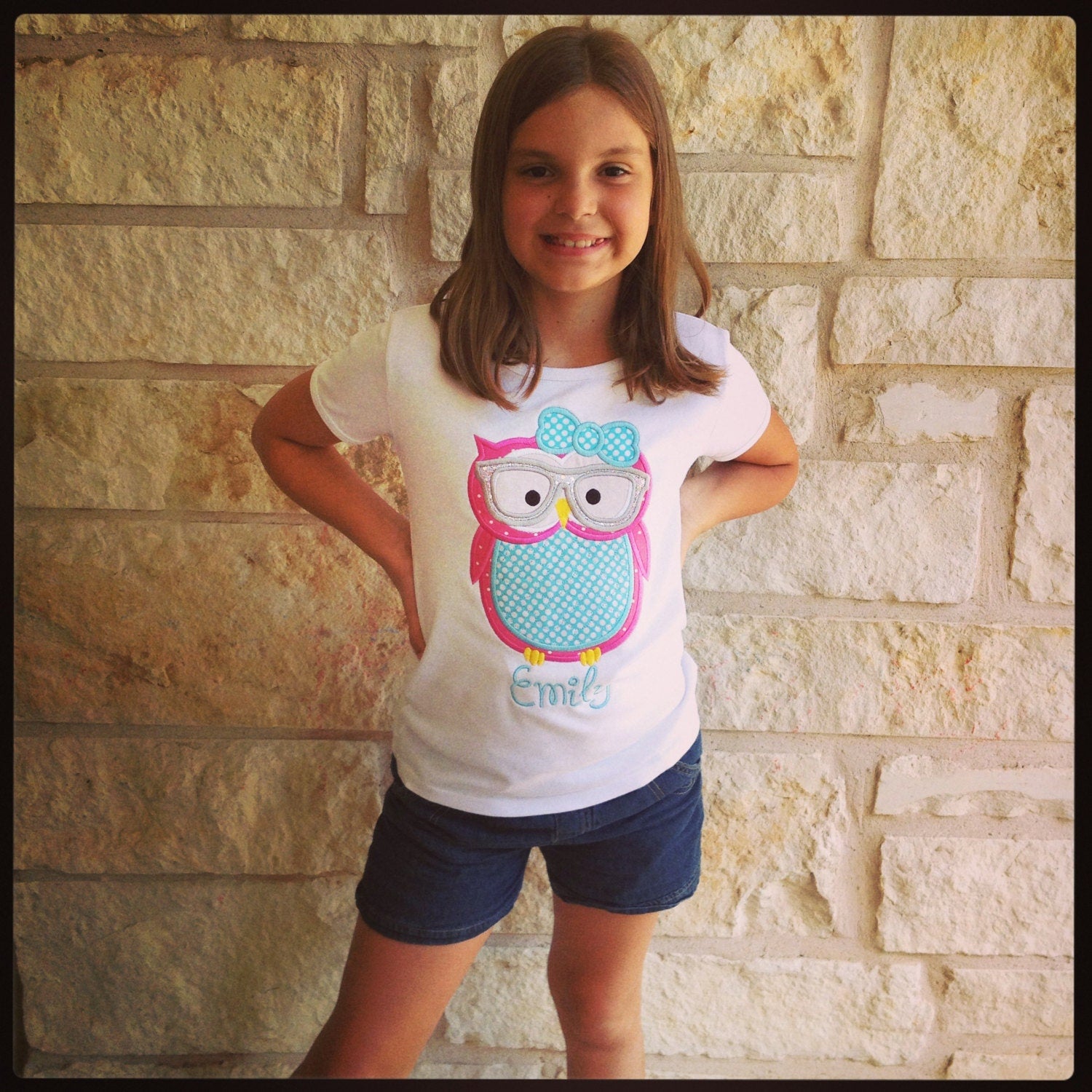 Back to School Owl with Glasses Appliqued Tee
