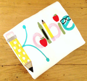 Back to School Pencil Initial Appliqued Tee