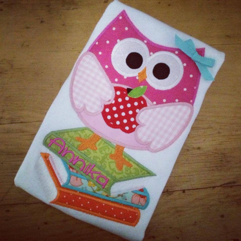 Back to School Owl with Books Appliqued Tee