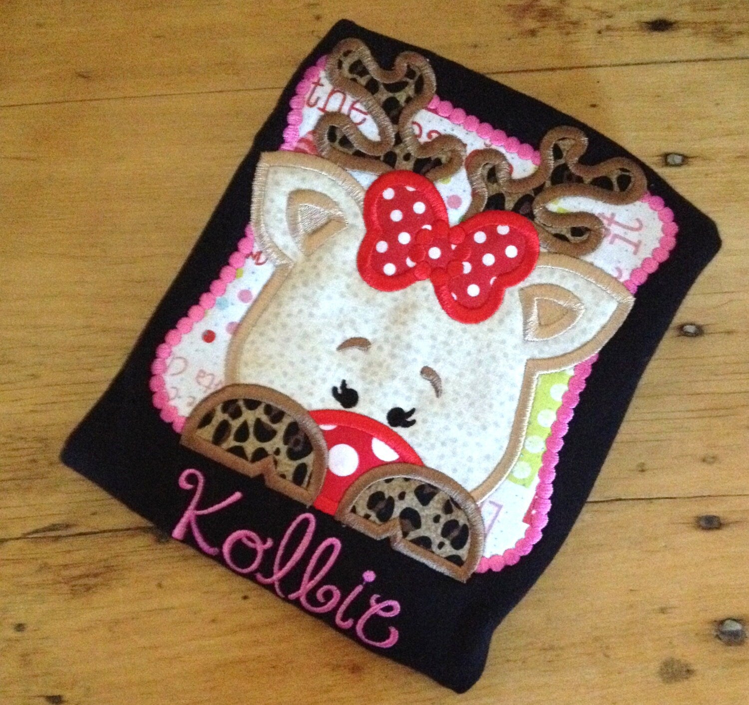 Peeking Reindeer Appliqued Tee, Christmas reindeer tshirt, Christmas tshirt, girls Christmas reindeer tee