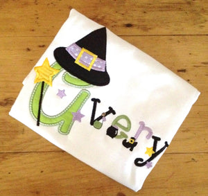 Witch Alpha Personalized Halloween Appliqued Tee