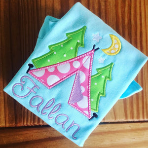 Girl's Camping Tent Personalized Appliqué Tshirt